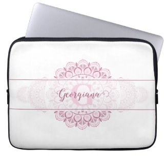Funda Para Portátil Mandala ornamental de monograma de confetti rosado