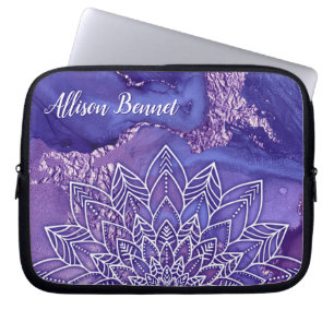 Funda Para Portátil Mandala personalizada de color morado blanco