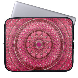 Funda Para Portátil Mandala roja y blanca dibujada mano compleja