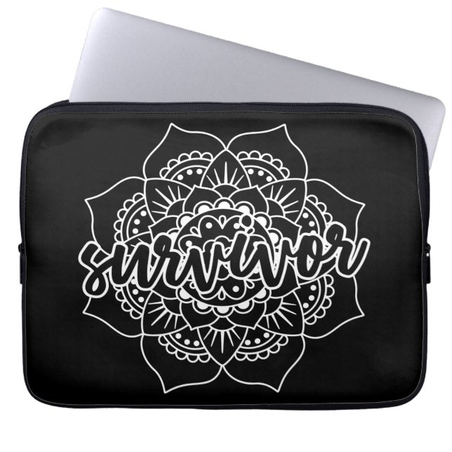 Funda Para Portátil Mandala, sobreviviente de cáncer, en blanco (Frente)