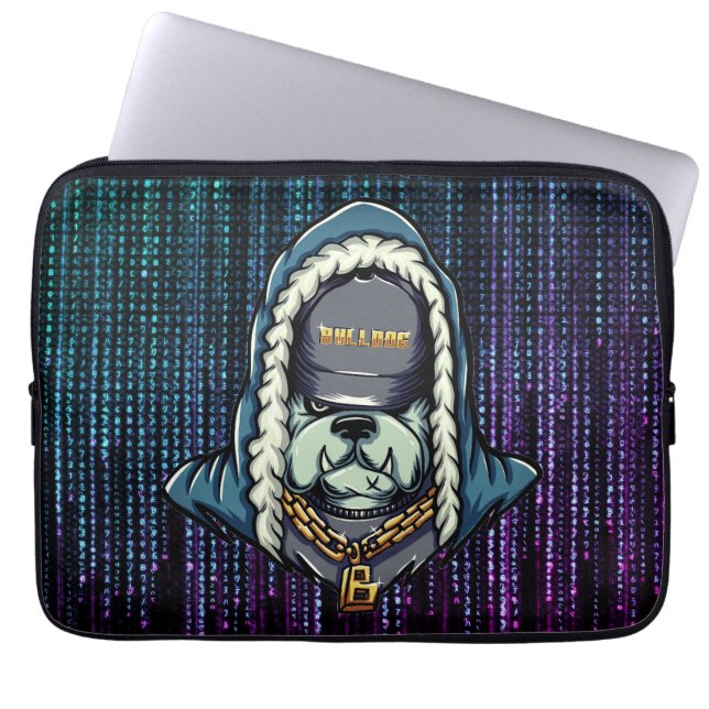 Funda Para Portátil Manga de Bulldog Cyberpunk para Hacker (Frente)