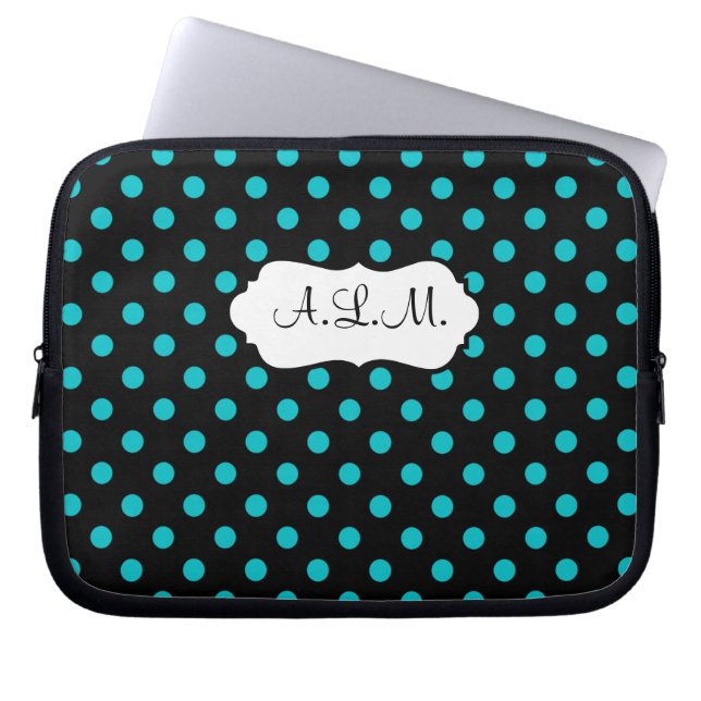 Funda Para Portátil Manga de la laptop de puntos de Polka azul, negro  (Frente)