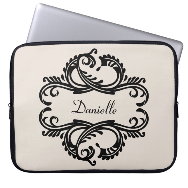 Funda Para Portátil Manga de la laptop Ebony Moda Damask (Frente)