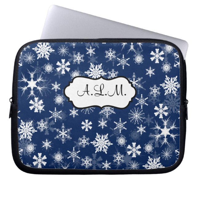 Funda Para Portátil Manga de la laptop Navy and White Snowflakes (Frente)