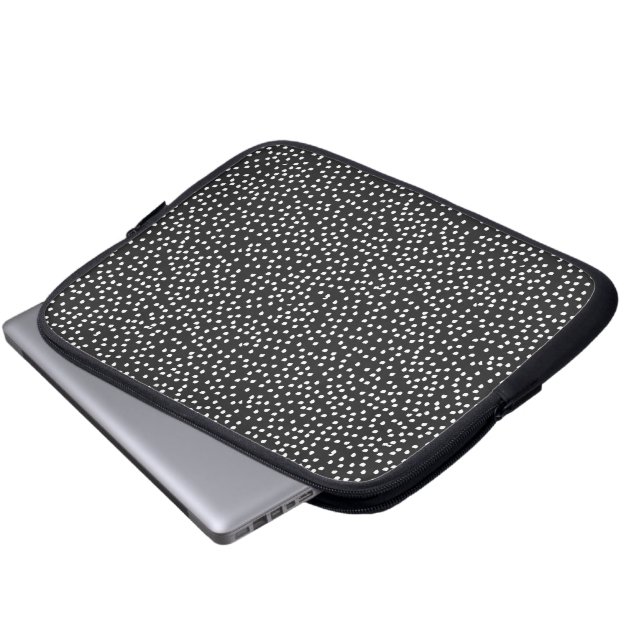 Funda Para Portátil manga de la laptop polka dot negra (Inferior anverso)