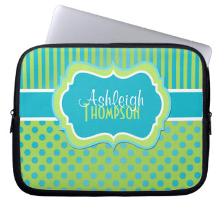 Funda Para Portátil Manga de portátil Aqua Lime White Polka Dot Strike