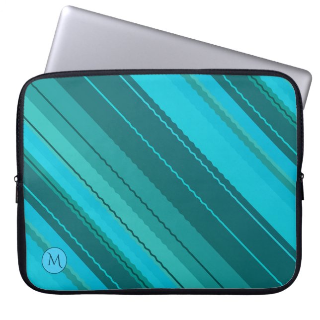 Funda Para Portátil Manga de portátil con bandas de monograma azul ver (Frente)