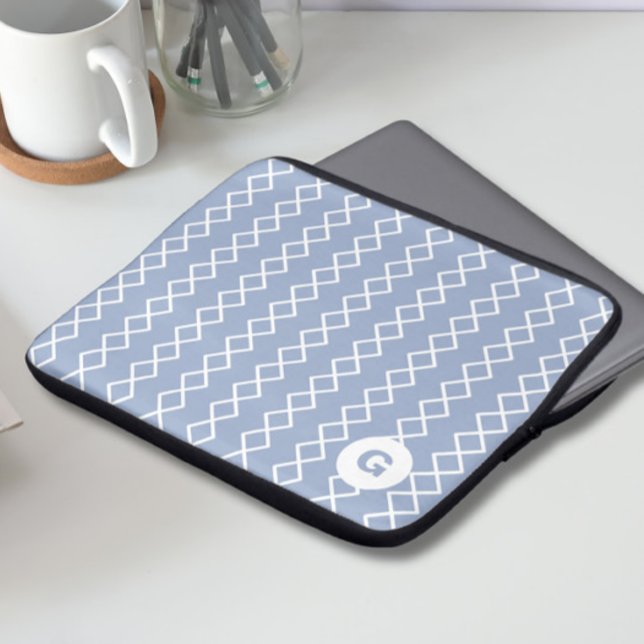 Funda Para Portátil Manga de portátil geométrica monograma azul (Subido por el creador)