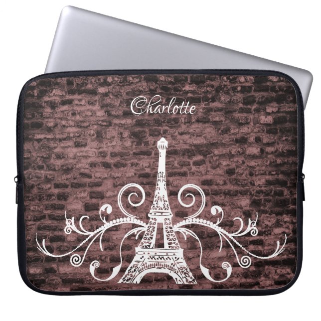 Funda Para Portátil Manga de portátil Grunge de Torre Eiffel Rosa (Frente)