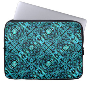Funda Para Portátil Manga de portátil tribal negra y verde azulada