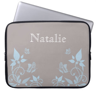 Funda Para Portátil Manga electrónica floral de mariposa azul