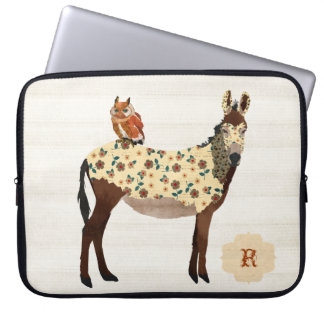 Funda Para Portátil Manga floral del ordenador del burro y del búho