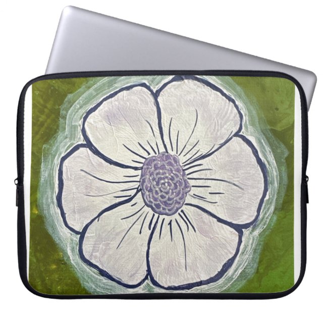 Funda Para Portátil Manga para portátil pansy blanca y púrpura (Frente)
