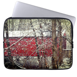 Funda Para Portátil Manga portátil con puente cubierto de nieve rojo