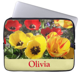Funda Para Portátil Mangas de la laptop de los tulipanes amarillos y r