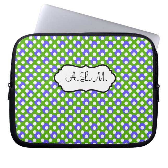 Funda Para Portátil Mangas de la laptop Green, Blue, White Polka Dots (Frente)