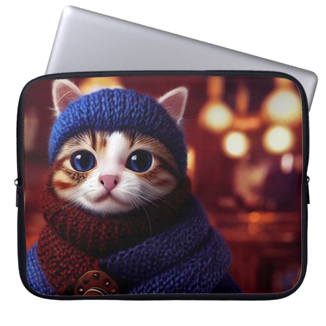 FUNDA PARA PORTÁTIL MANGUITO DE LAPTOP DE COFFEE CAT ART (Frente)