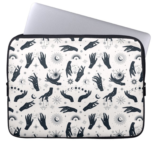 Funda Para Portátil Mano mística de Boho Moon blanco negro (Frente)