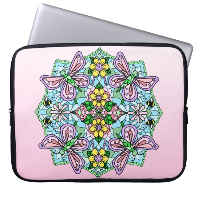 Funda Para Portátil Mano rosa y azul claro dibujada Mandala (Frente)
