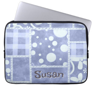 Funda Para Portátil Manta Loca Cuadros Azules Floral Personalizado