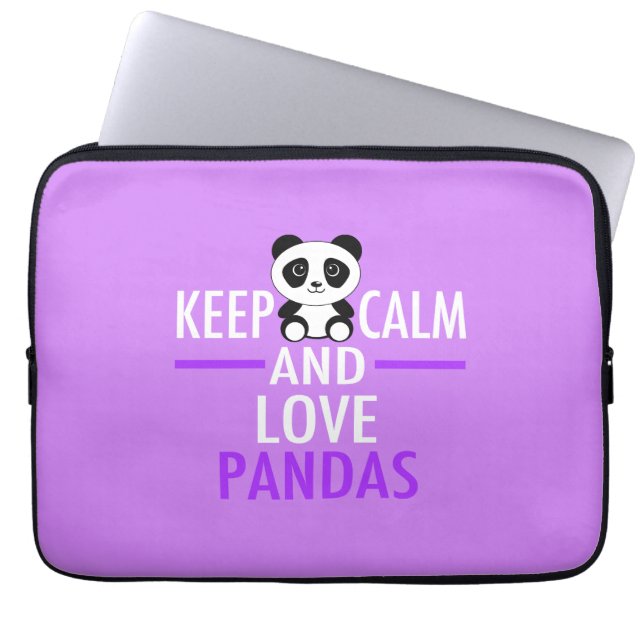 Funda Para Portátil Mantener la calma y amar a los pandas (Frente)