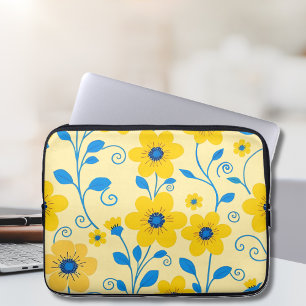 Funda Para Portátil Mantequilla floral amarilla y azul