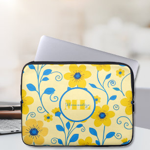 Funda Para Portátil Mantequilla monograma amarillo y azul floral