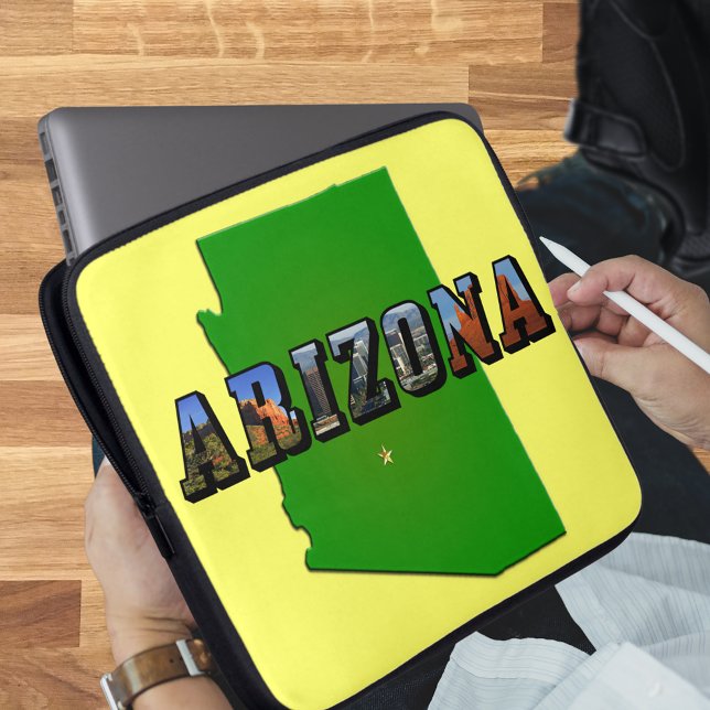 Funda Para Portátil Mapa de Arizona y texto de imagen (Arizona Map and Picture Text Laptop Sleeve)
