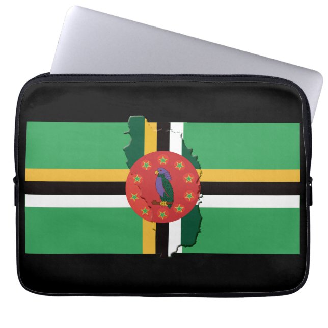 Funda Para Portátil Mapa de bandera DOMINICA Patriótico NEGRO (Frente)