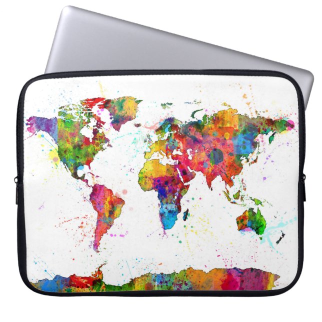 Funda Para Portátil Mapa de la acuarela del Mapa Mundial (Frente)