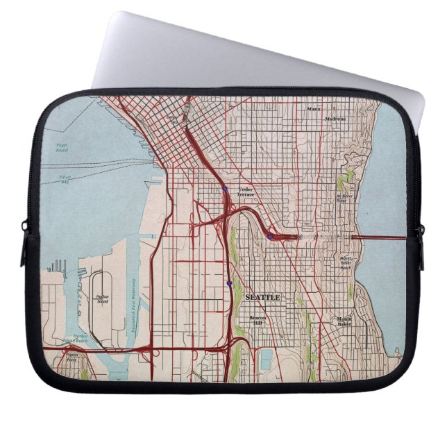 Funda Para Portátil Mapa de la ciudad topográfica de Seattle (Frente)