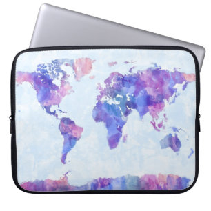 Funda Para Portátil Mapa de la pintura de la acuarela del mapa del