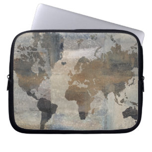 Funda Para Portátil Mapa de piedra gris del mundo