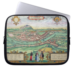 Funda Para Portátil Mapa de Salzburg, de "Civitates Orbis Terrarum" b