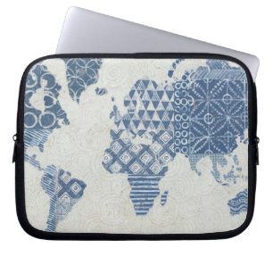 Funda Para Portátil Mapa del batik de los azules añiles del mundo
