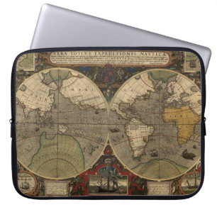 Funda Para Portátil Mapa del mundo 1595 del vintage de Jodocus Hondius