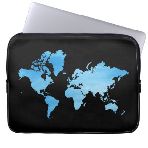 Funda Para Portátil Mapa del mundo azul minimalista arte acuarela