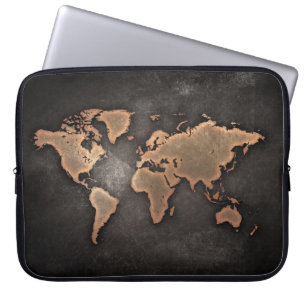 Funda Para Portátil Mapa del mundo cuero geográfico marrón
