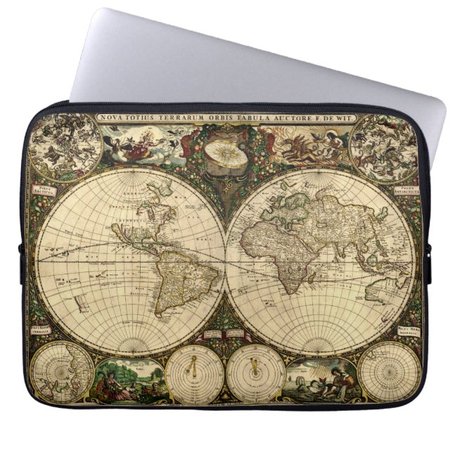 Funda Para Portátil Mapa del mundo de antiguas antiguas antiguas antig (Frente)