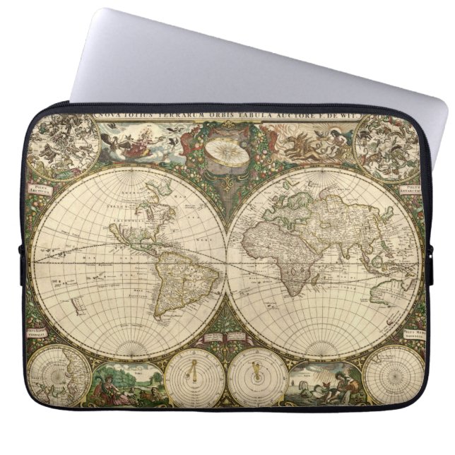 Funda Para Portátil Mapa del mundo de la antigua época 1660 de Frederi (Frente)