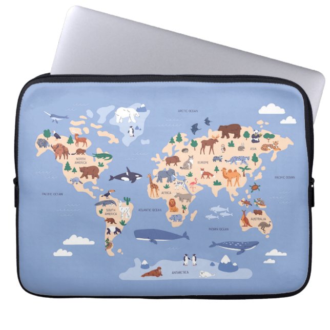 Funda Para Portátil Mapa del mundo infantil Cute Whimsical Moderno (Frente)
