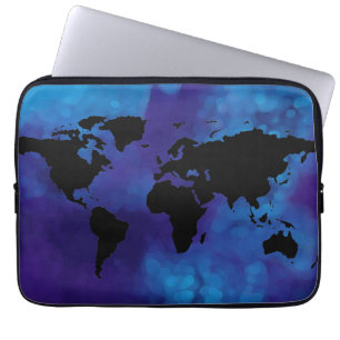 Funda Para Portátil mapa del mundo negro . mar azul