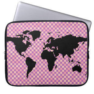 Funda Para Portátil mapa del mundo negro ~ píxeles de rosa