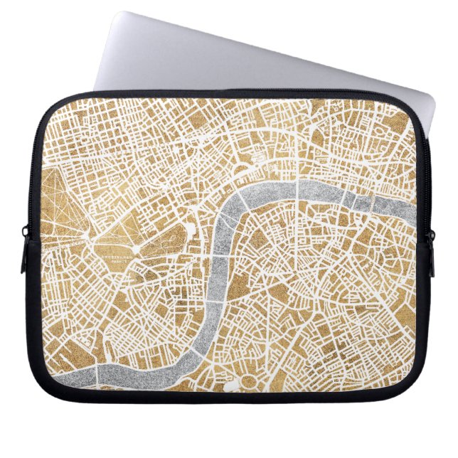 Funda Para Portátil Mapa dorado de la ciudad de Londres (Frente)