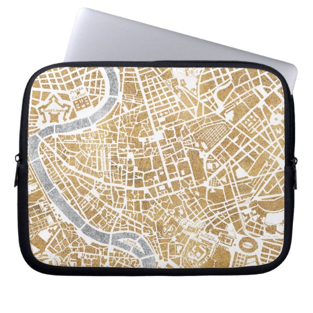 Funda Para Portátil Mapa dorado de la ciudad de Roma (Frente)