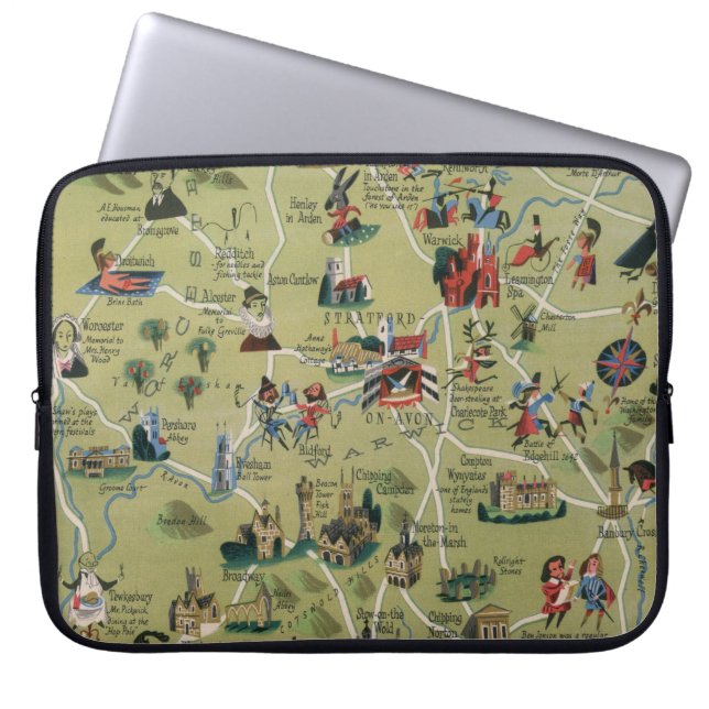 Funda Para Portátil Mapa Dunlop del País Shakespeare, Inglaterra (Frente)