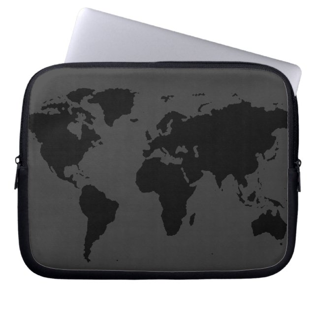 Funda Para Portátil mapa estilizado del mundo negro (Frente)