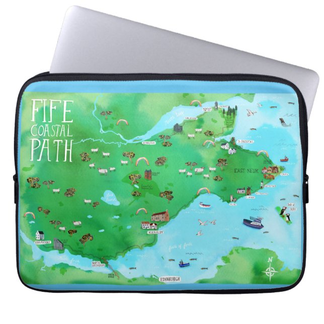 Funda Para Portátil Mapa ilustrado de Fife Coastal Path Scotland (Frente)