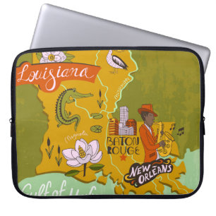 Funda Para Portátil Mapa ilustrado de Luisiana, Estados Unidos. Viajes