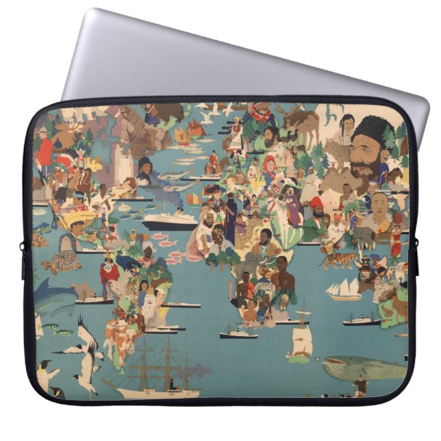Funda Para Portátil Mapa ilustrativo del mundo (Frente)